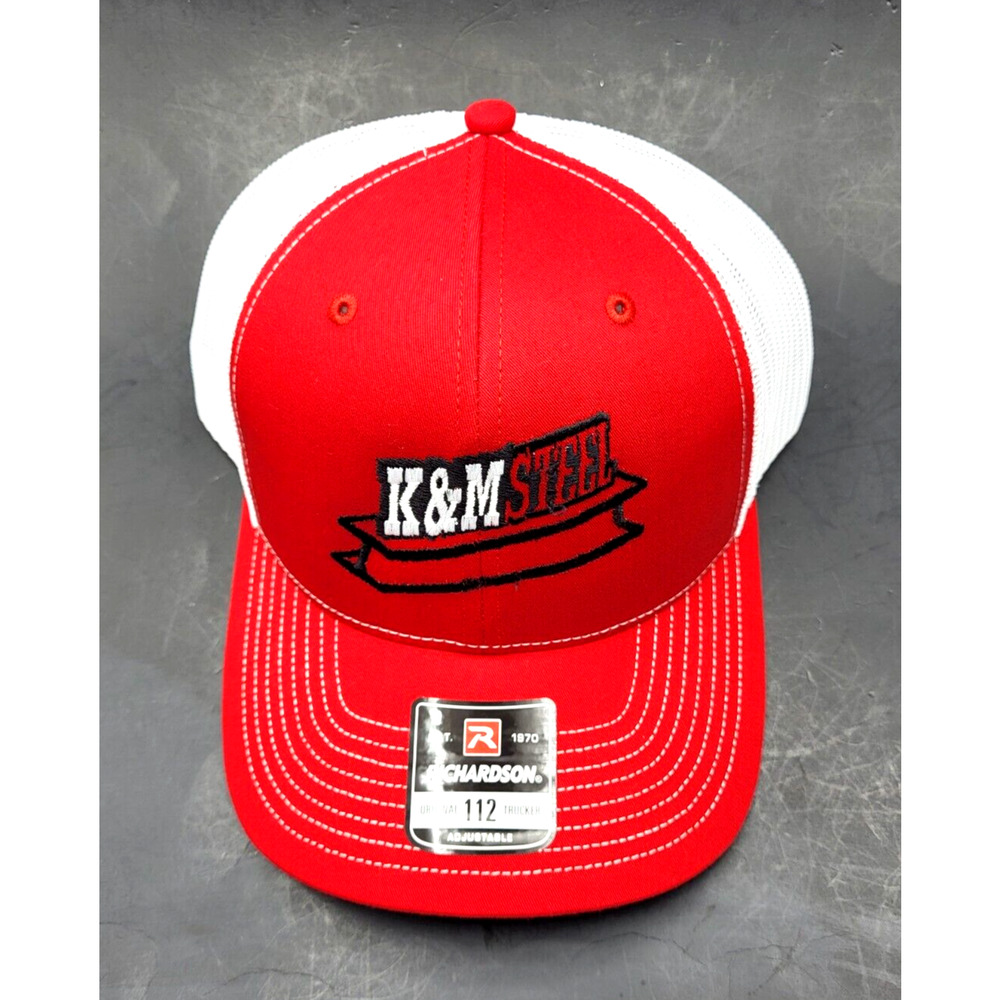 Richardson Trucker Cap Red Twill White Mesh Snapback Adjustable K&M Steel NEW